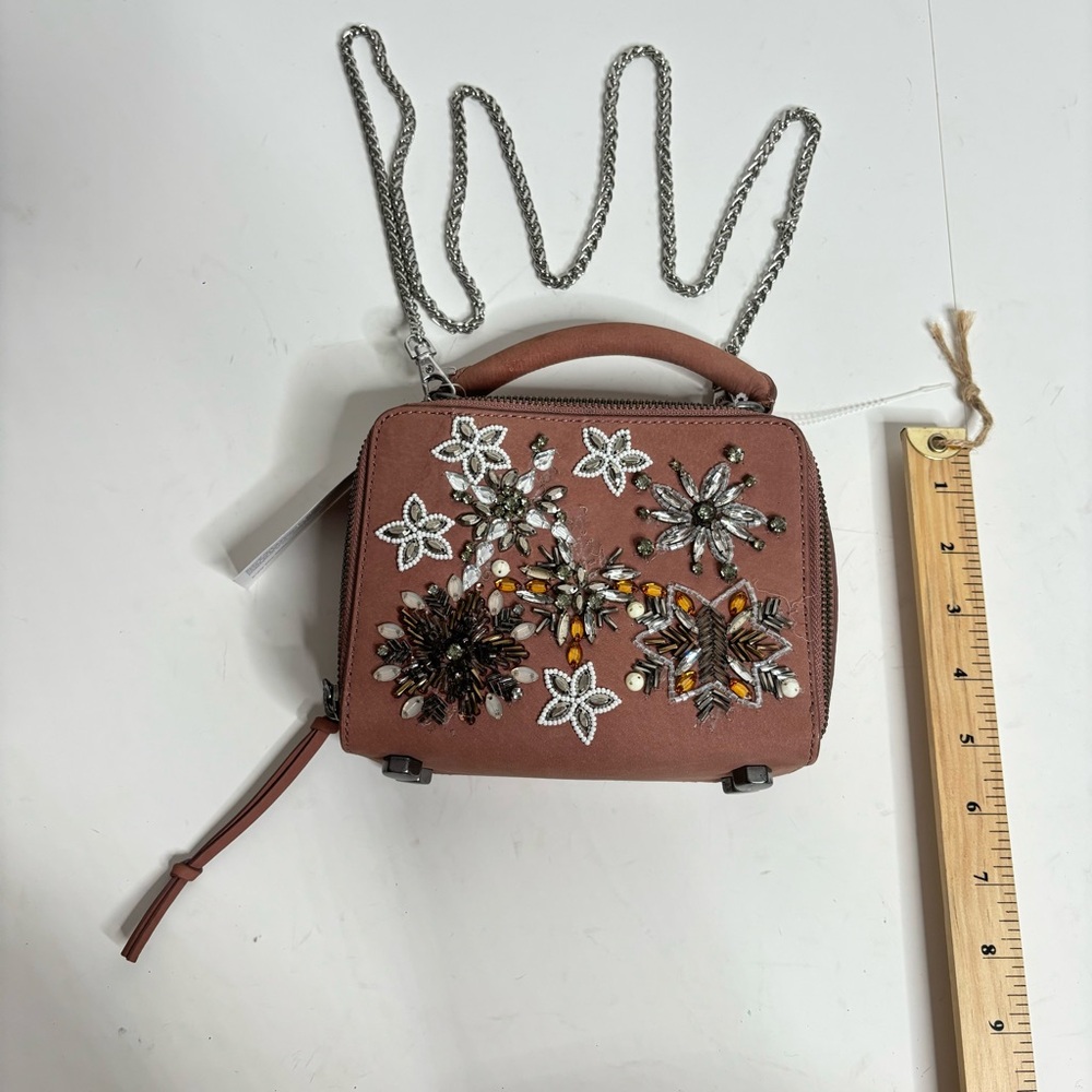Rebecca minkoff pink suede embellishment mini bag with chain crossbody strap